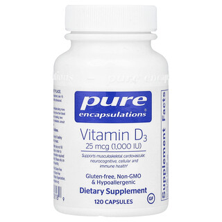Pure Encapsulations, Vitamin D3, 25 mcg (1,000 IU), 120 Kapsul