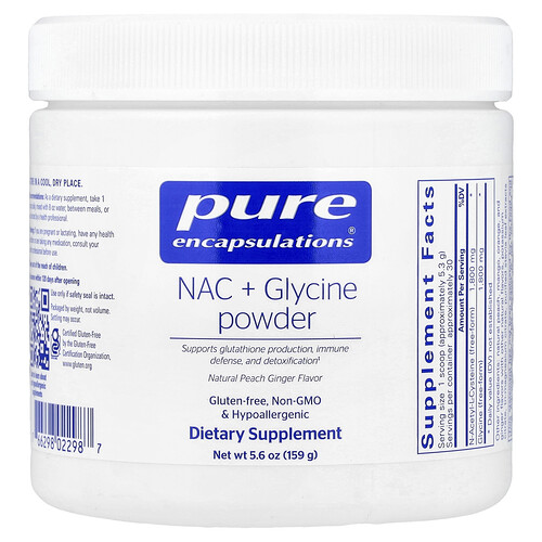 Pure Encapsulations, NAC + Glycine Powder, Natural Peach Ginger, 5.6 oz (159 g)