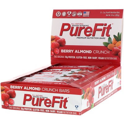 PureFit Bars Premium Nutrition Bars, Хрустящий Миндаль с Ягодами, 15 штук по 2 унции (57 г) каждая
