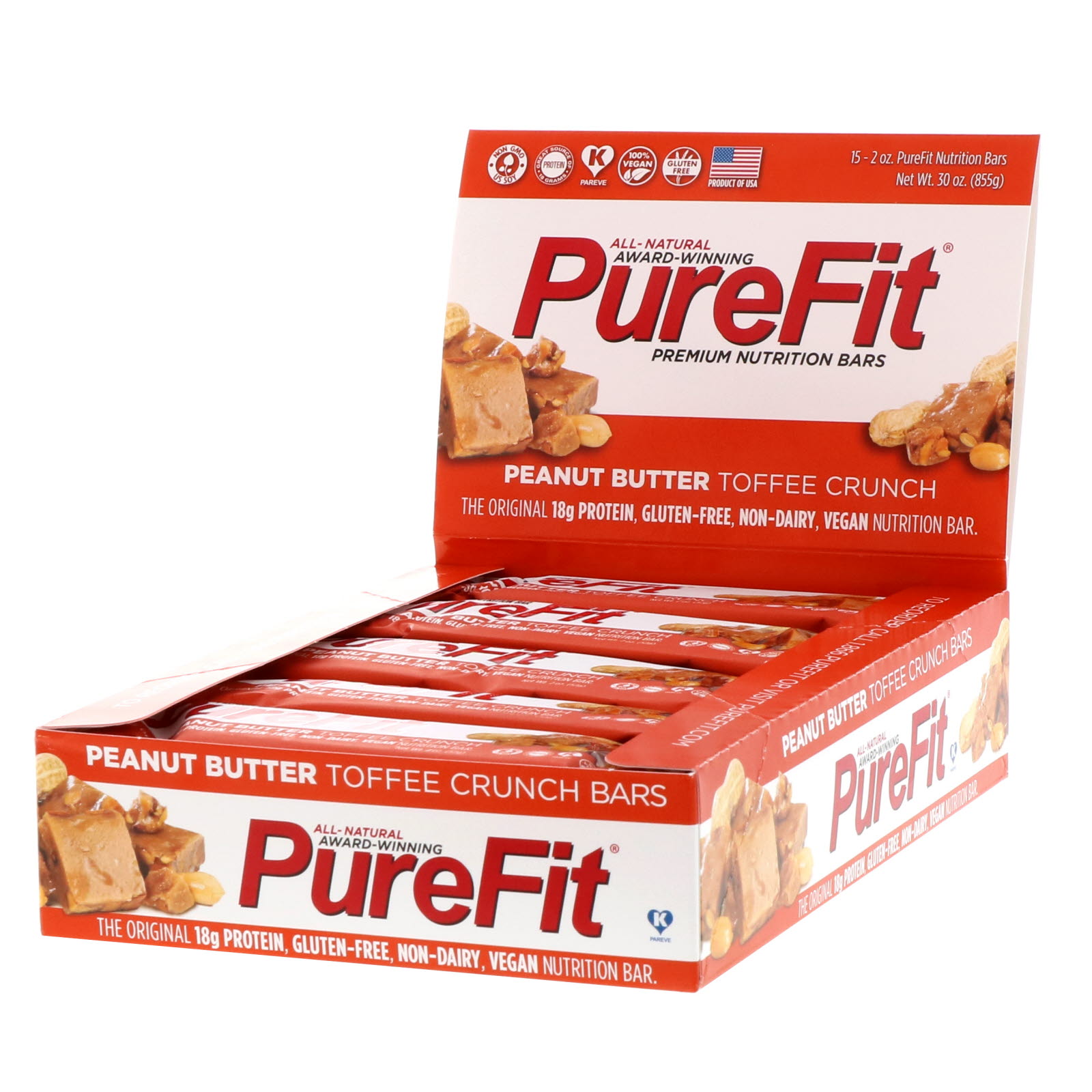 Purefit Bars プレミアム栄養バー ピーナッツバター トフィークランチ 15本 2オンス 57 G Iherb