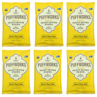 Puffworks Шарики с арахисовой пастой, мед, 6 пакетиков по 34 г (1,2 унции)