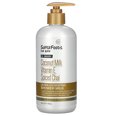 

Petal Fresh Pure, SuperFoods For Bath, So Smooth Ultra-Hydrating Shower Milk, Coconut Milk, Vitamin E & Spiced Chai, 16 fl oz (475 ml)