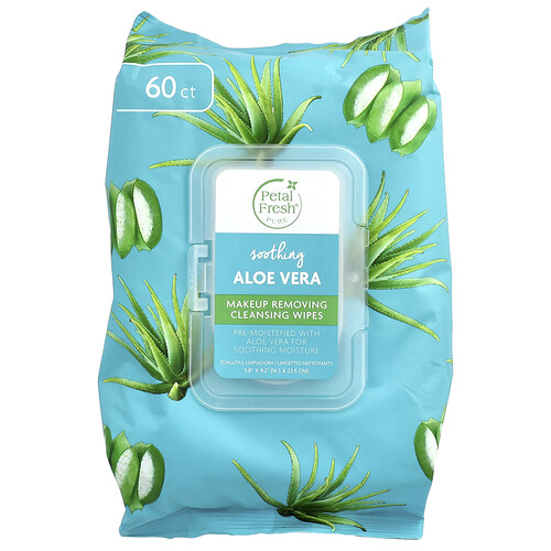 Petal Fresh Makeup Removing Cleansing Wipes, Soothing Aloe Vera, 60 Wipes
