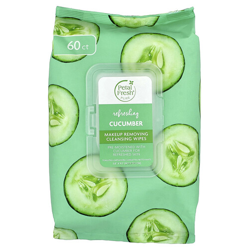 Petal Fresh Makeup Removing Cleansing Wipes, Refreshing Cucumber, 60 Wipes