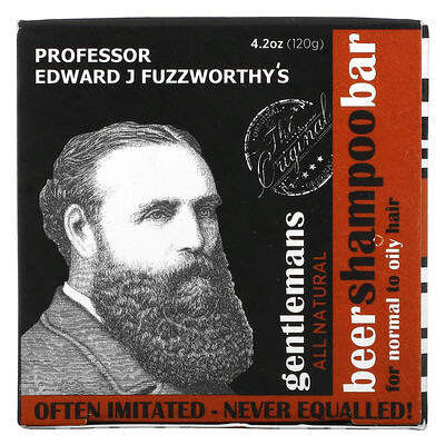 Professor Fuzzworthy's Gentlemans Beer Shampoo Bar, для нормальных и жирных волос, без запаха, 120 г (4,2 унции)
