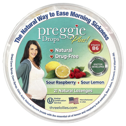 Preggie, Pop Drops Plus, saure Himbeere, saure Zitrone, saure Himbeere, 21 natürliche Lutschtabletten