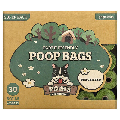 

Pogi's Pet Supplies, Earth Friendly Poop Bags, Unscented, 30 Rolls, 450 Bags