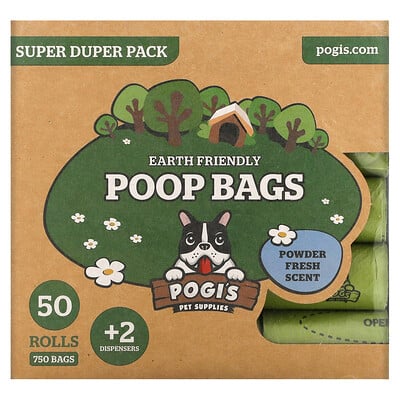 

Pogi's Pet Supplies Earth Friendly Poop Bags Super Duper Pack Powder Fresh 50 Rolls 750 Bags 2 Dispensers