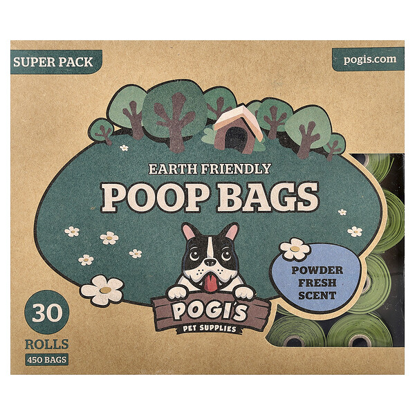 Pogi's Pet Supplies Earth Friendly Poop Bags, Super Pack, Powder Fresh, 30 Rolls, 450 Bags