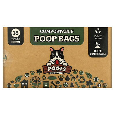 Pogi's Pet Supplies Компостируемые пакеты из фекалий 18 рулонов 270 пакетов
