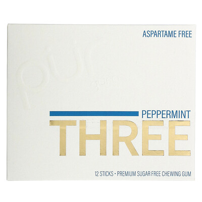 The PUR Company Peppermint Three, жевательная резинка без сахара, 12 палочек