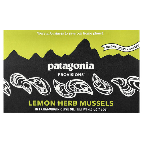Patagonia Provisions, Lemon Herb Mussels In Organic Extra-Virgin Olive Oil + Broth, 4.2 oz (120 g)