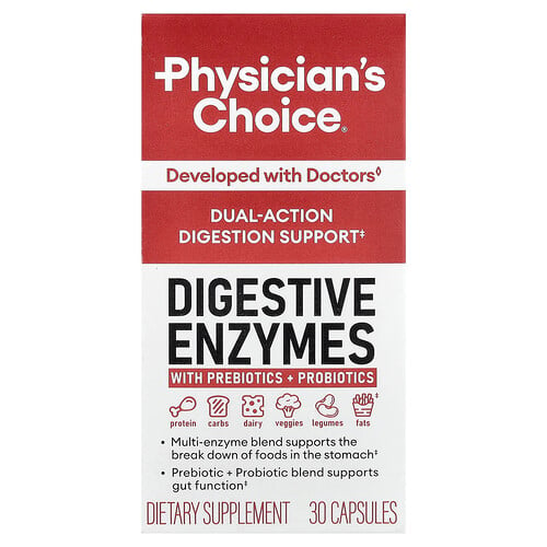 Physician's Choice Digestive Enzymes With Prebiotic + Probiotics, 30 Capsules