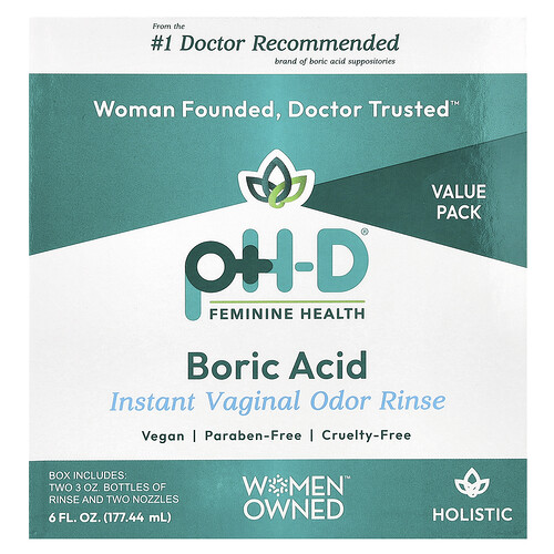 Ph-d Feminine Health Boric Acid, Instant Vaginal Odor Rinse, 2 Bottles & 2 Nozzles , 6 fl oz (177.44 ml)