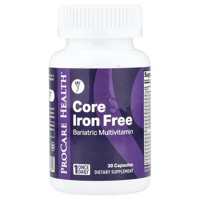 ProCare Health, Core, Suplemento multivitamínico bariátrico sin hierro, 30 cápsulas