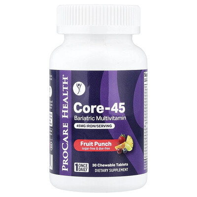 ProCare Health, Core-45, Suplemento multivitamínico bariátrico, Ponche de frutas, 30 comprimidos masticables