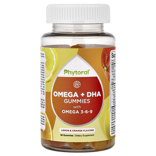 Phytoral, Gomitas con omega 3, 6 y 9, Limón y naranja, 60 gomitas con omega y DHA