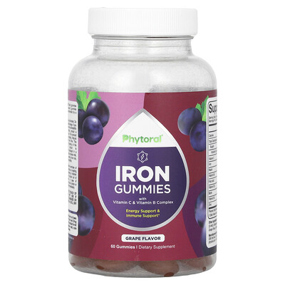 Phytoral  Iron Gummies with Vitamin C & Vitamin B Complex  Grape  60 Gummies