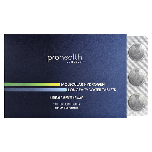 Prohealth Longevity Molecular Hydrogen Longevity Water Tablets, Natural Raspberry, 30 Effervescent Tablets (80 mg per Tablet)