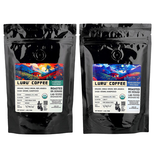 Pure Indian Foods Luru™ Coffee, Whole Beans Sampler, 2 Packs, 4 oz (113 g) Each