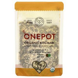 Pure Indian Foods, OnePot, Kitchari biologique, riz brun germé, haricots mungo entiers germés et épices, 125 g