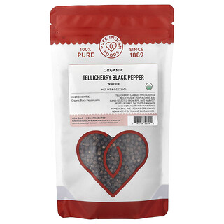 Pure Indian Foods, Pimienta negra Tellicherry orgánica, Entera, 226 g (8 oz)