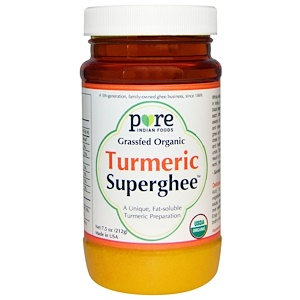 Купить Pure Indian Foods, Выращено органически, Супергхи с куркумой, 7.5 унции (212 г)  на IHerb