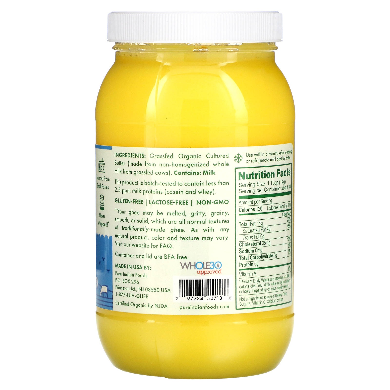 Pure Indian Foods Organic Grass Fed Cultured Ghee Oz G