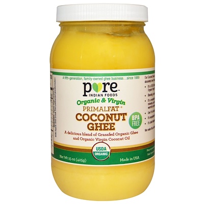 Pure Indian Foods Coconut Ghee, Organic & Virgin PrimalFat, 15 oz (425 g)