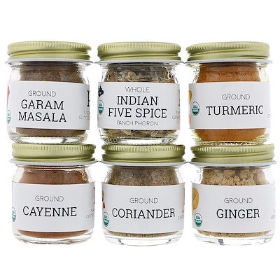 Pure Indian Foods 有機,印度香料入門工具包,經驗水平:中級,什錦包,6種調味料