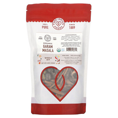 Pure Indian Foods  Organic Garam Masala  Whole DIY  8 oz (226 g)