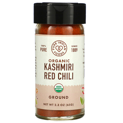 Pure Indian Foods 100% Pure, Organic Kashmiri Red Chili, Ground, 2.3 oz (65 g)