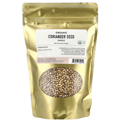 Pure Indian Foods  Organic Coriander Seed  Whole   8 oz (226 g)