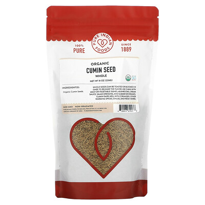 Pure Indian Foods Organic Cumin Seed Whole 8 oz (226 g)