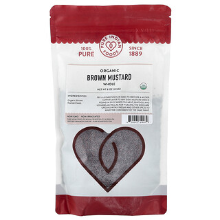 Pure Indian Foods, Organiczna musztarda brązowa, cała, 226 g