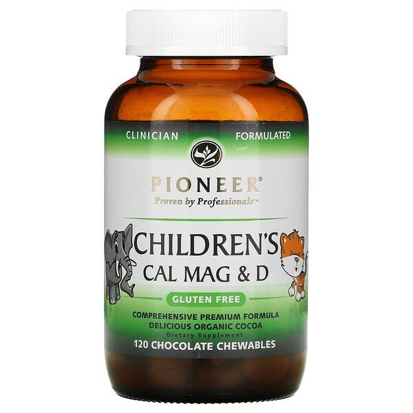 Pioneer Nutritional Formulas, Детская добавка с кальцием, магнием и витамином D, со вкусом шоколада, 120 жевательных таблеток