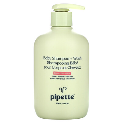 Pipette Baby Shampoo + Wash, Rose + Geranium, 12 fl oz (354 ml)
