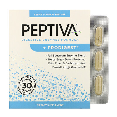 Peptiva Digestive Enzymes Formula + Prodigest, 30 Vegetarian Capsules