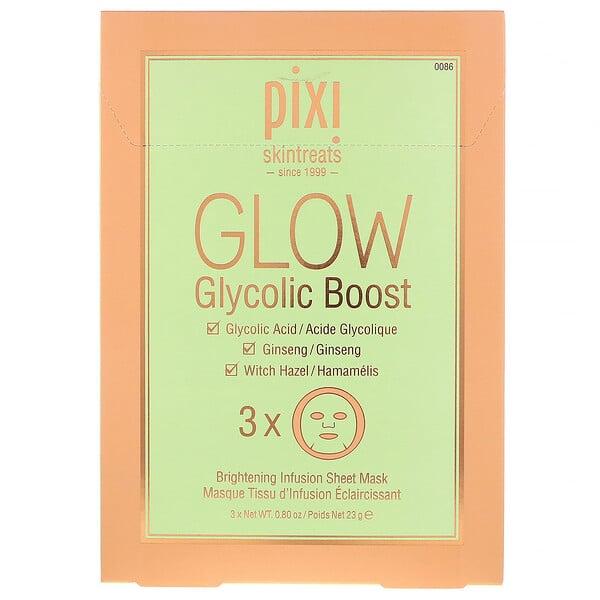 Skintreats，Glow Glycolic Boost，光采焕肤美容面膜，3 片，每片 0.80 盎司（23 克）