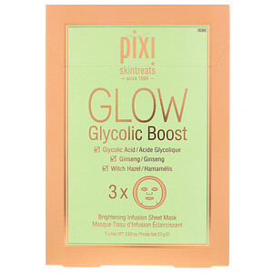 Отзывы о Пикси Бьюти, Skintreats, Glow Glycolic Boost, Brightening Infusion Sheet Mask, 3 Sheets, 0.80 oz (23 g) Each