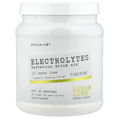 Project 1 Nutrition, Electrolytes, Mezcla para preparar bebidas hidratantes, Lima-limón, 981 g (34,61 oz)