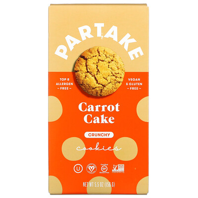 Partake Crunchy Cookies, морковный торт, 156 г (5,5 унции)