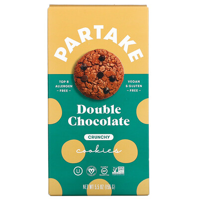 Partake Crunchy Cookies, двойной шоколад, 156 г (5,5 унции)