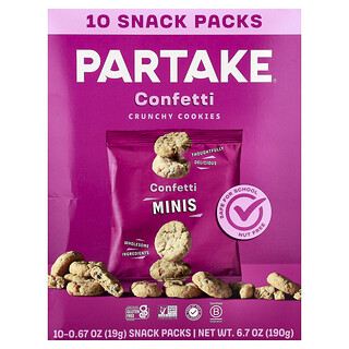 Partake, Knapriga kakor, konfetti, 10 snackspaket, 19 g styck