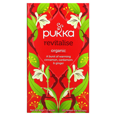 Pukka Herbs Восстанавливающее средство, чай с натуральной корицей, кардамоном и имбирем, 20 пакетиков, 1.41 унций (40 г)