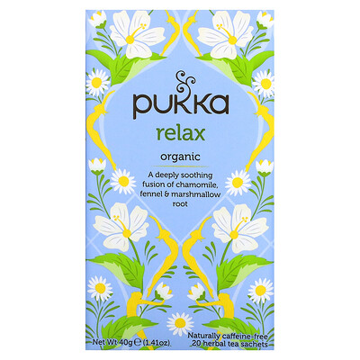 Купить Pukka Herbs Расслабление, без кофеина, 20 пакетиков травяного чая, 1, 41 унц. (40 г)