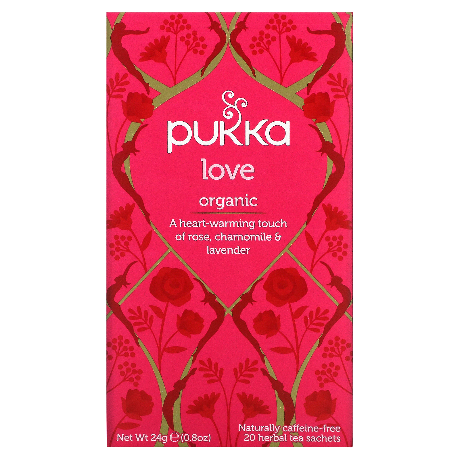 Pukka Herbs Love オーガニックローズ カモミールラベンダーティー 激安通販 SALE 60%OFF カフェインフリー 24 20茶袋 g 0.8オンス