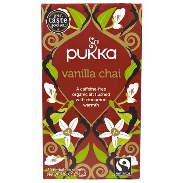 Pukka Herbs, Vanilla Chai, Caffeine Free, 20 Tea Sachets, 1.41 oz (40 g