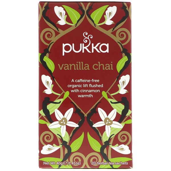 Pukka Herbs, Vanilla Chai, Caffeine Free, 20 Tea Sachets, 1.41 oz (40 g)