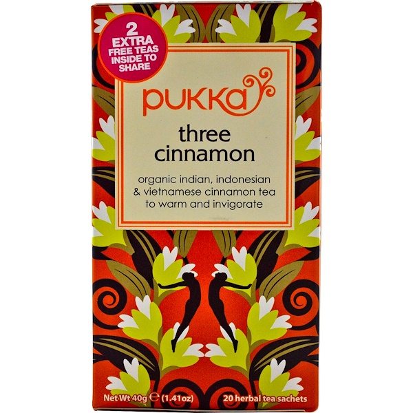Pukka Herbs, Three Cinnamon Tea, Caffeine Free, 20 Herbal Tea Sachets